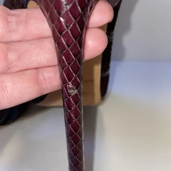 Brian Atwood Shoes Womens Size 8 Burgundy Black Snakeskin High Heel Sandals Zip - Picture 14 of 16